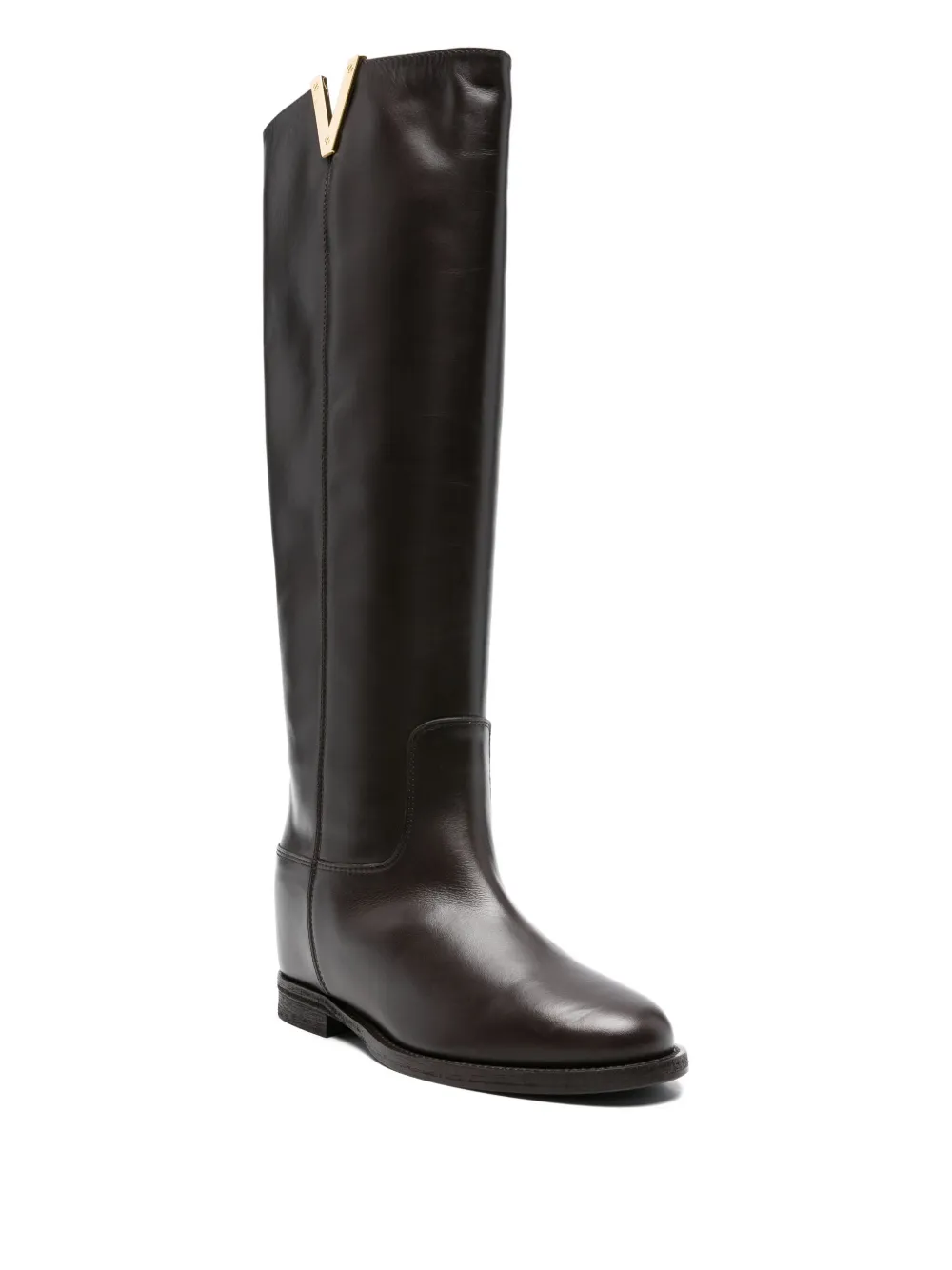 Via Roma 15 V-detail calf leather boots Brown