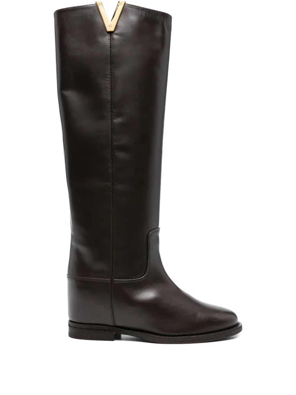 Via Roma 15 V-detail calf leather boots Brown