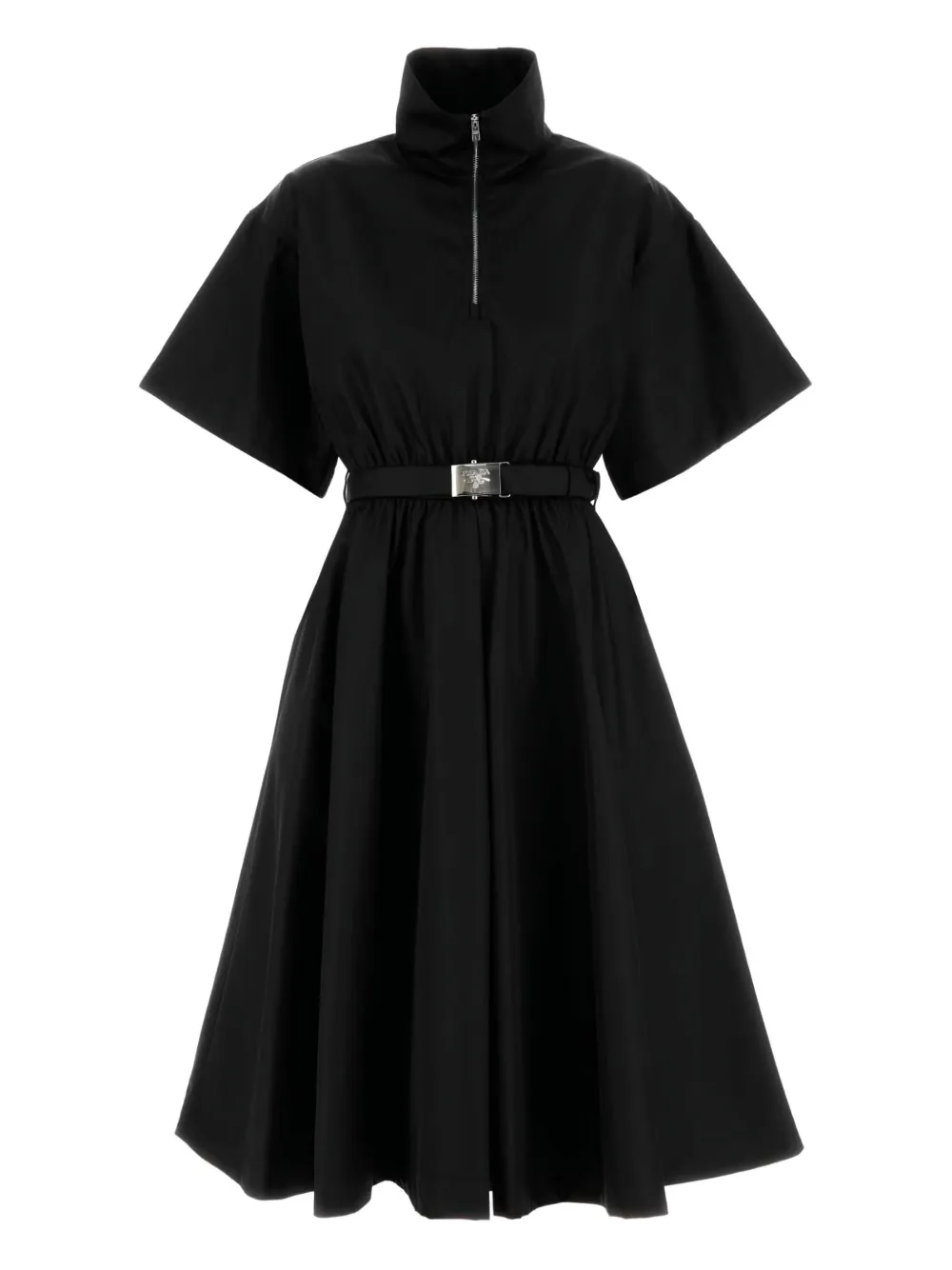 Prada belted zip-neck dress Zwart