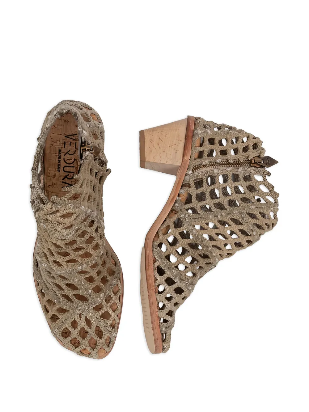 VERDURA SHOES block-heel netted boots Neutrals