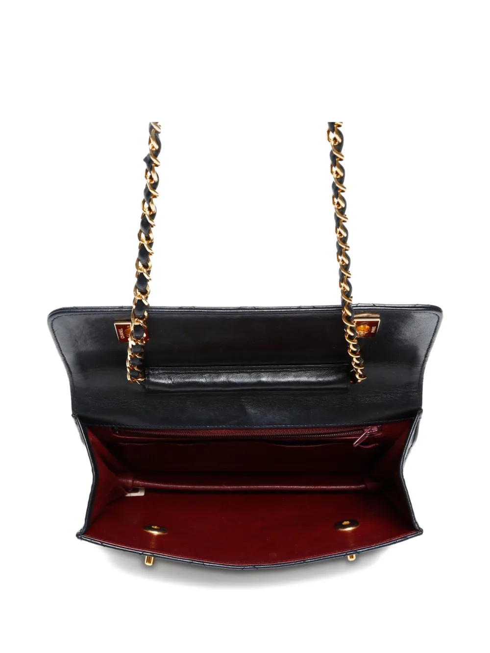 Pre-owned Chanel 1989-1991 Double Turn-lock Flap Shoulder Bag In Black