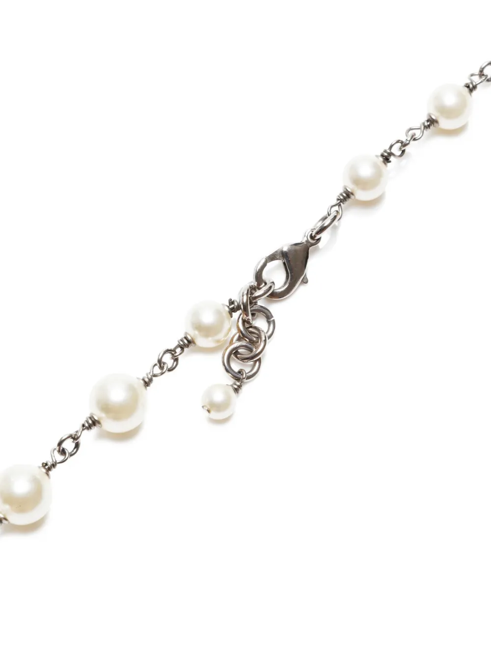 Pre-owned Chanel 2013 Cc Mark Pearl Long Necklace In Silver