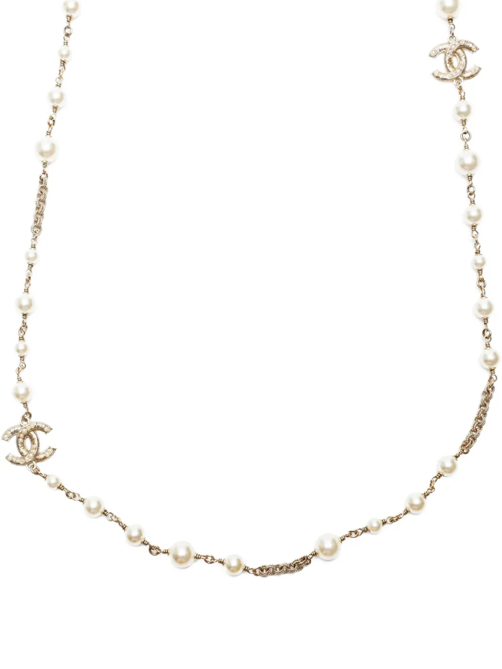 Pre-owned Chanel 2017 Cc Mark Pearl Necklace In Gold