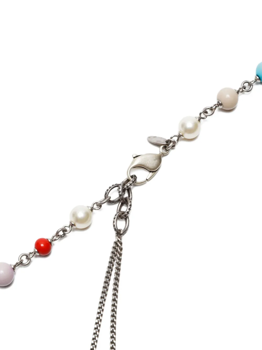Pre-owned Chanel 2012 Cc Mark Pearl Long Necklace In Silver