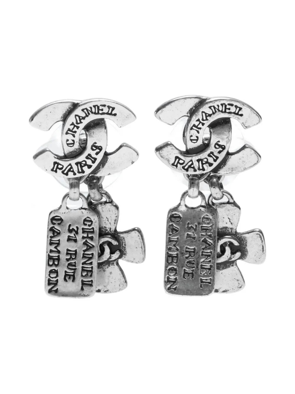 CHANEL Pre-Owned 1999 カンボン クロス ピアス - シルバートーン CHANEL Pre-Owned 1999 カンボン クロス ピアス - シルバートーン