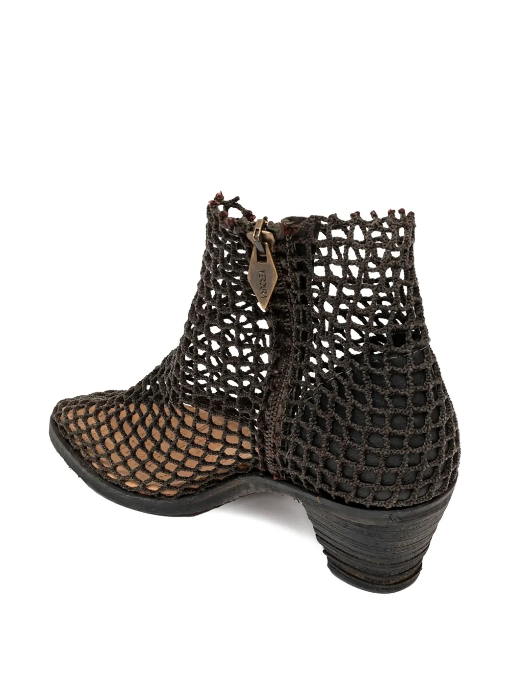 VERDURA SHOES net-pattern block-heel boots Brown