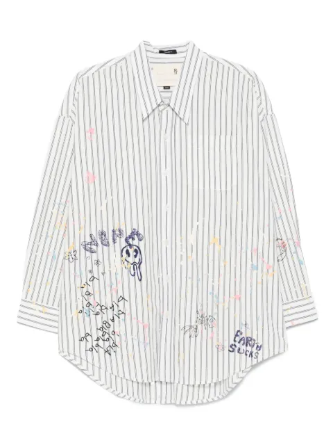 R13 camisa con motivo de rayas y cuello caído
