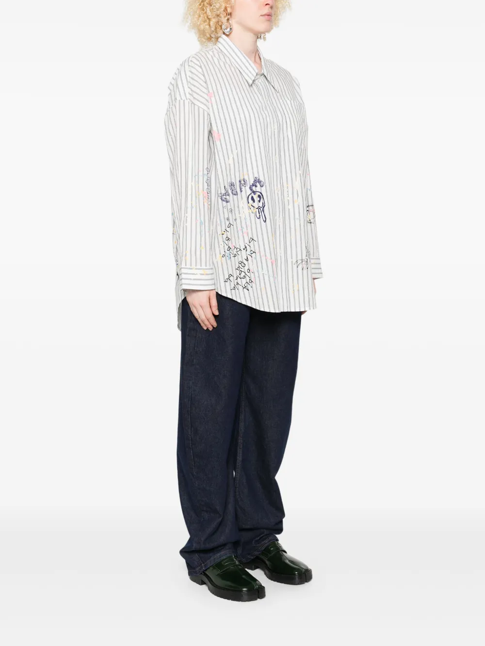 R13 Drop-neck Striped-pattern Shirt In Multi