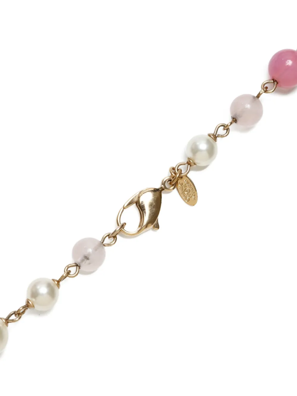 Pre-owned Chanel 2008 Cc Mark Pearl Necklace In Red