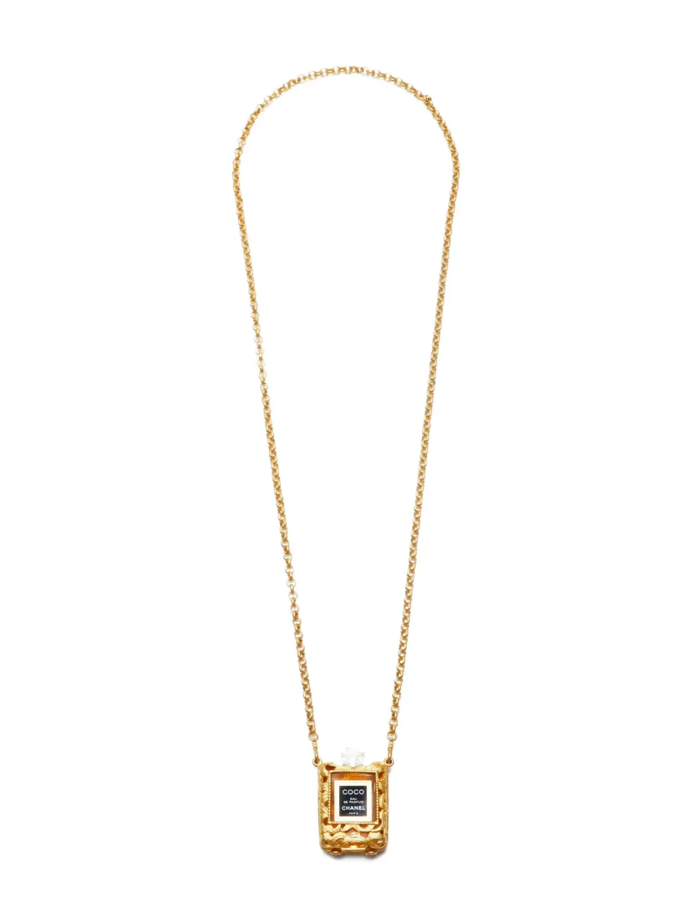 Pre-owned Chanel 1990s Perfume Case Necklace In Gold