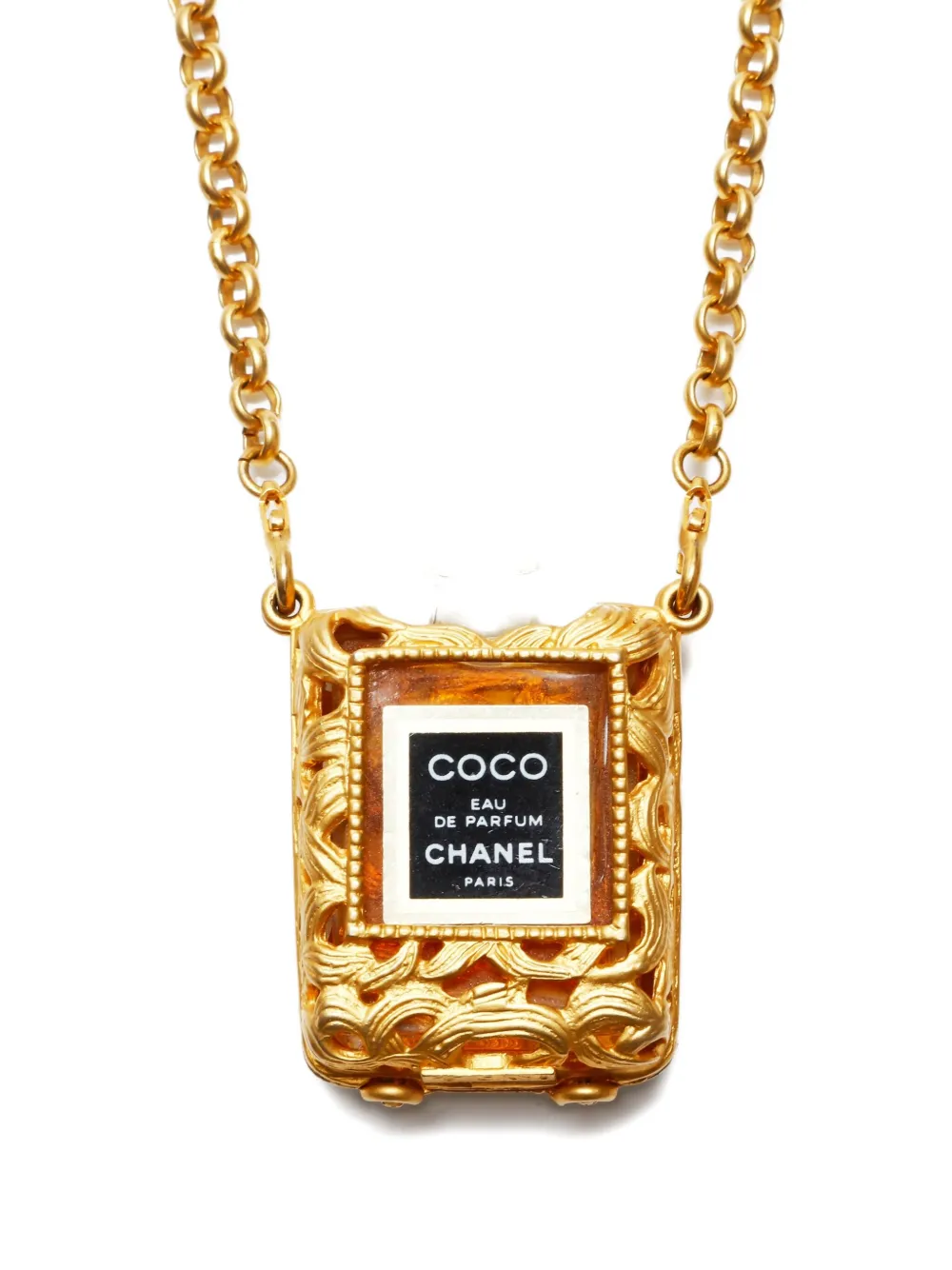 Pre-owned Chanel 1990s Perfume Case Necklace In Gold
