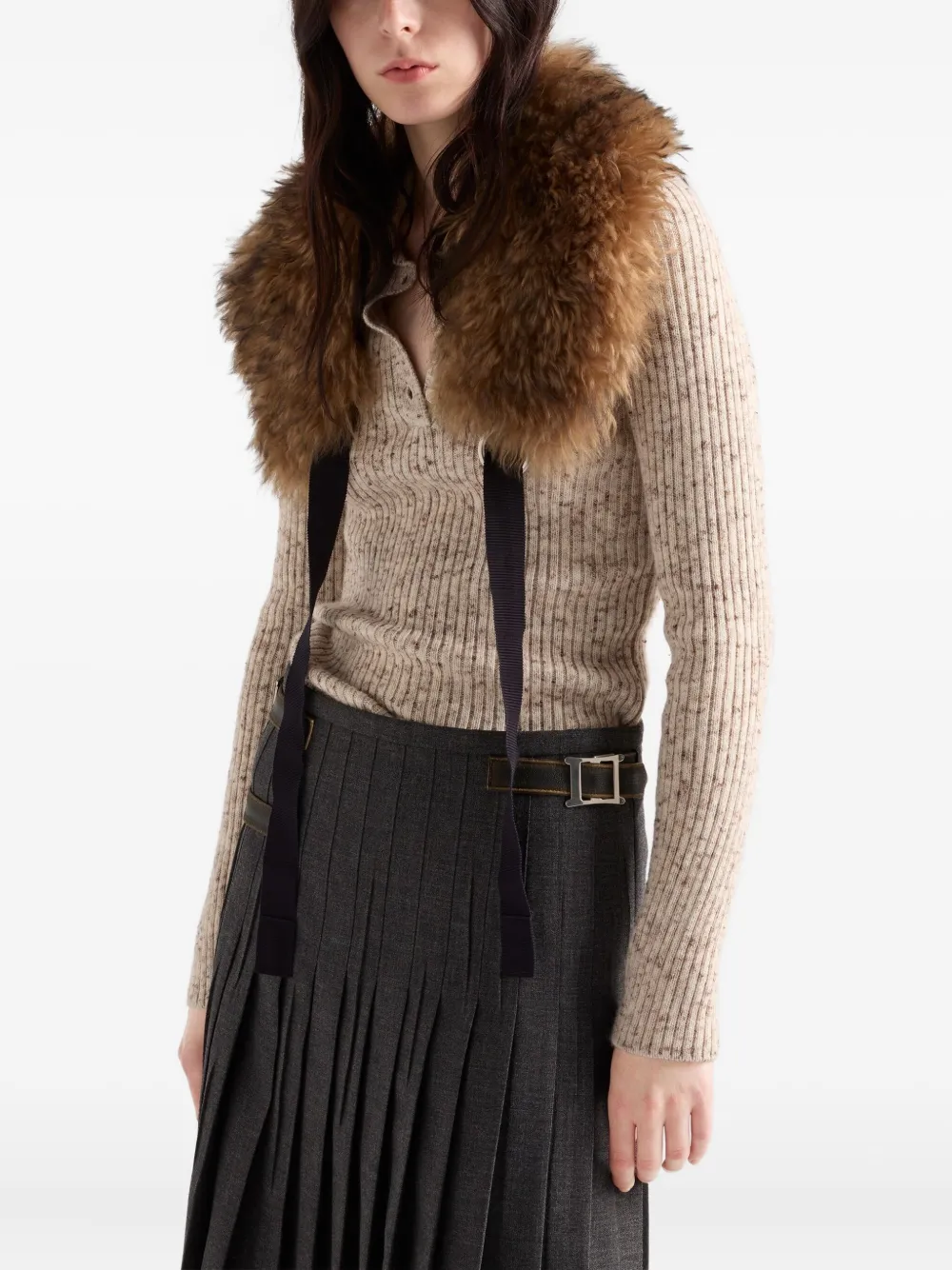 Prada Ribgebreide polotrui Beige