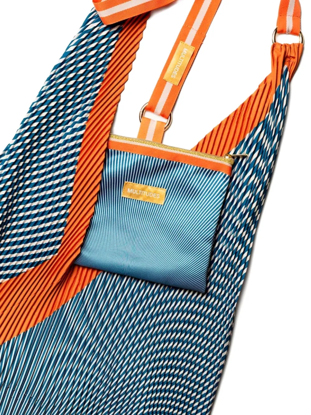 Multitudes Bags Anna Pleated Striped Tote Bag In Blue