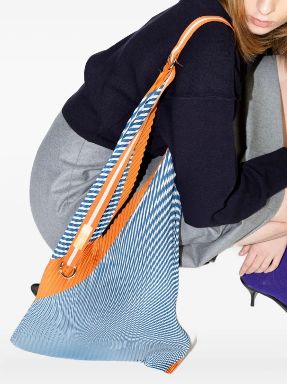 Multitudes Bags Anna Pleated Striped Tote Bag In Blue