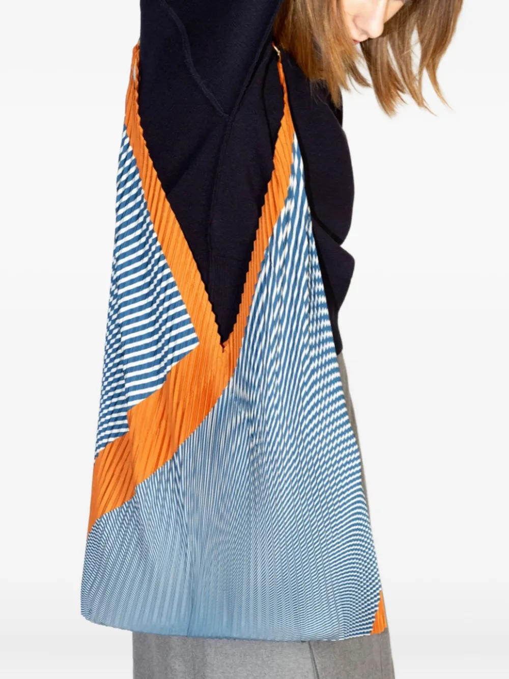 Multitudes Bags Anna Pleated Striped Tote Bag In Blue