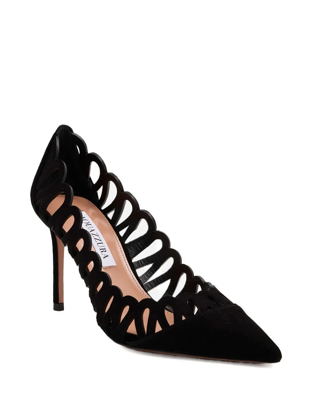 Aquazzura 85mm Peep cut-out suede pumps Black