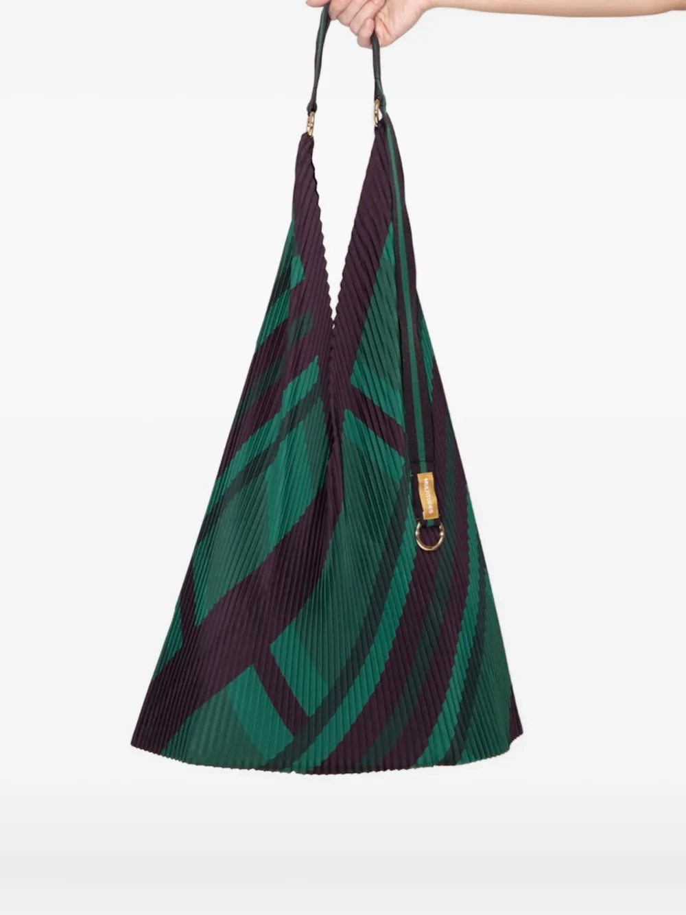 Multitudes Bags Pleated Geometric-pattern Tote Bag In Green
