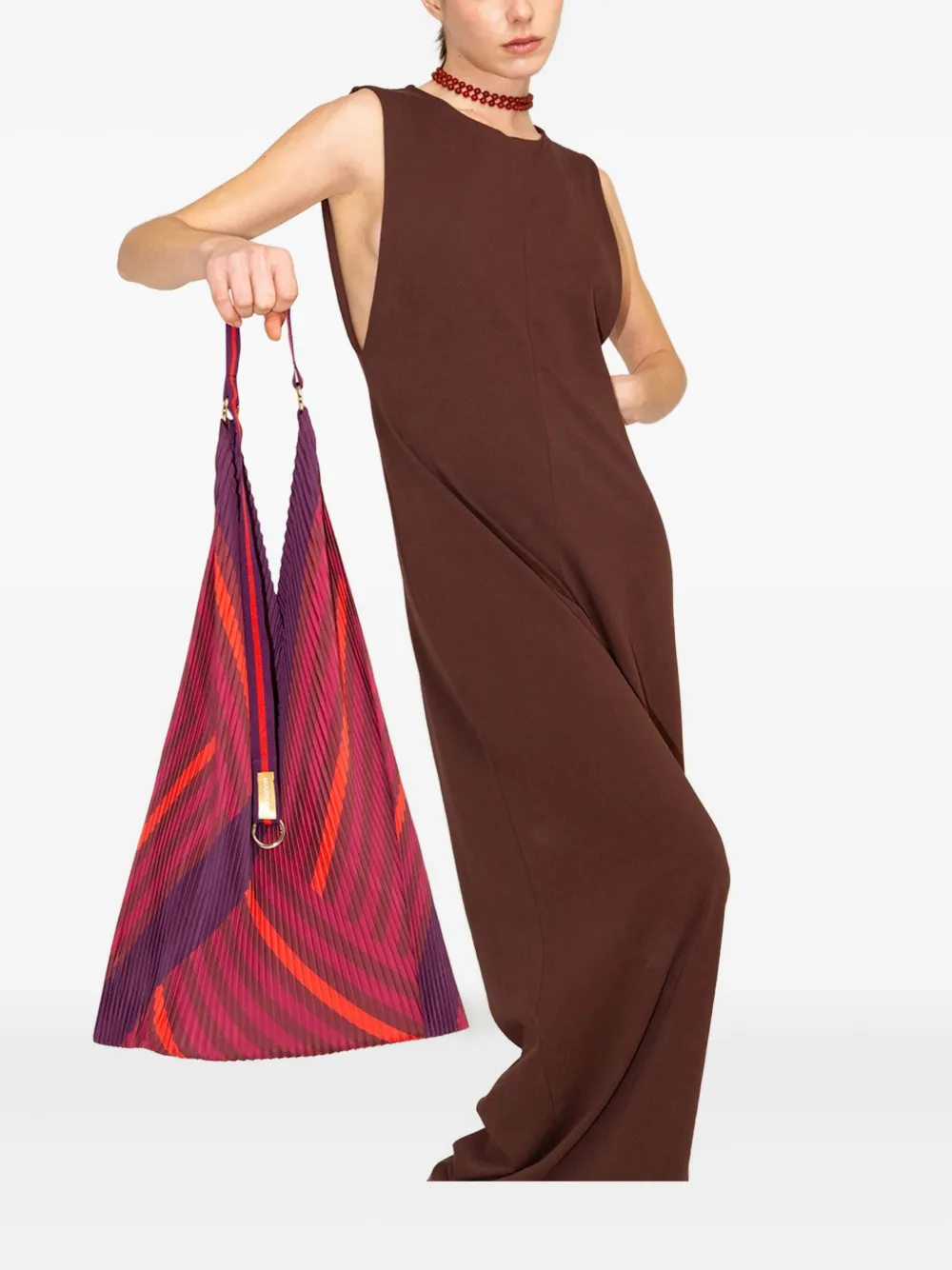 Multitudes Bags Pleated Striped-pattern Tote Bag In Red