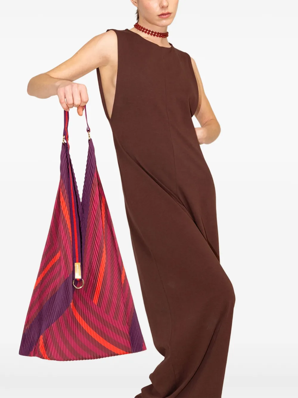 MULTITUDES BAGS Geplooide gestreepte shopper Rood