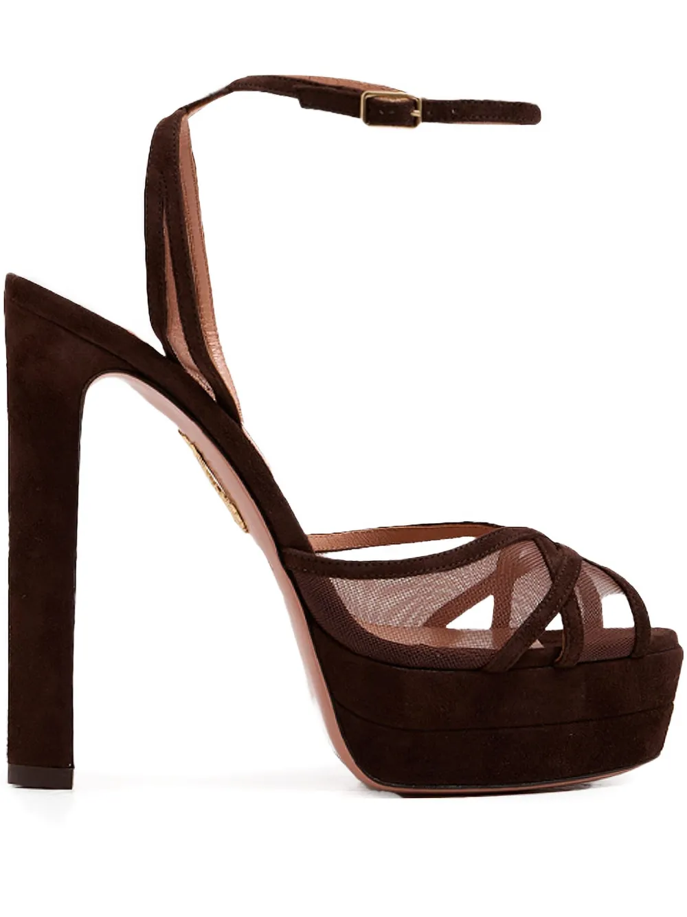 Aquazzura 130mm Shear Plateau platform mesh-panel heeled sandals Brown