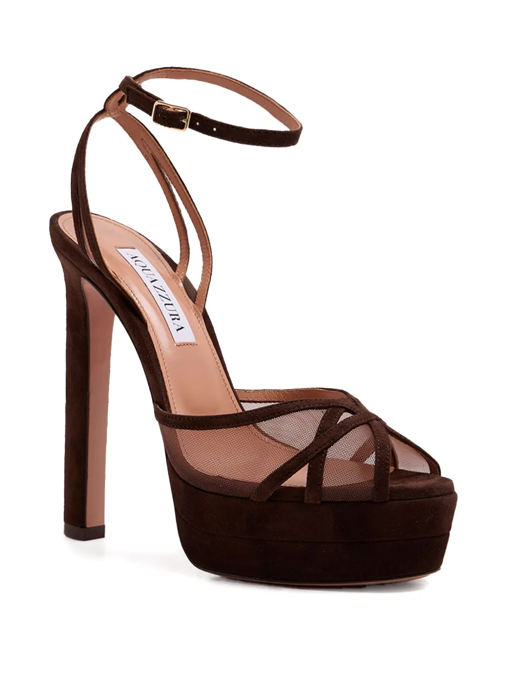 Aquazzura 130mm Shear Plateau platform mesh-panel heeled sandals Brown
