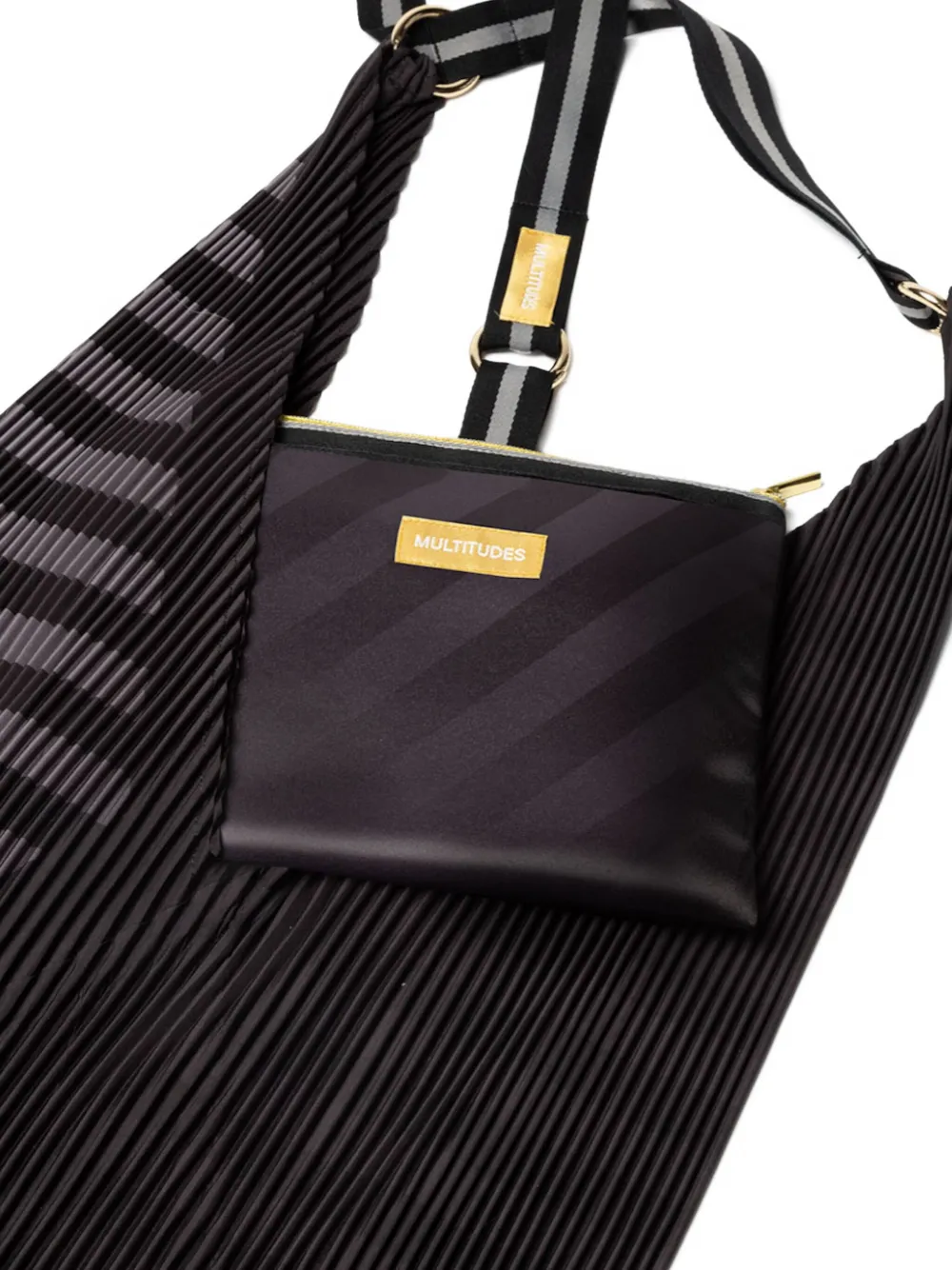 Multitudes Bags Claudia Pleated Striped Tote Bag In Black