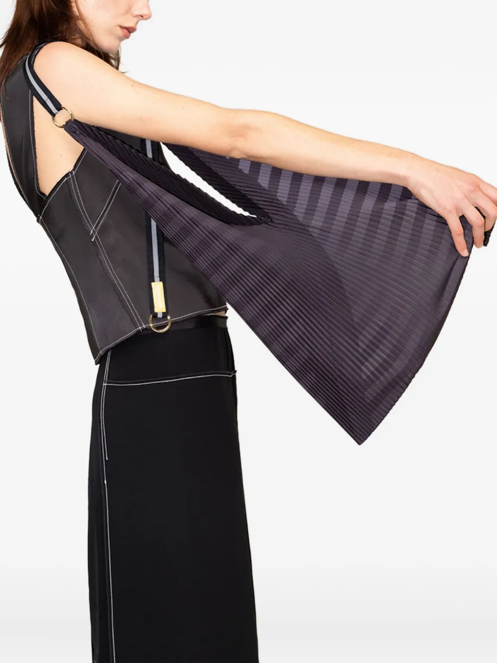 Multitudes Bags Claudia Pleated Striped Tote Bag In Black