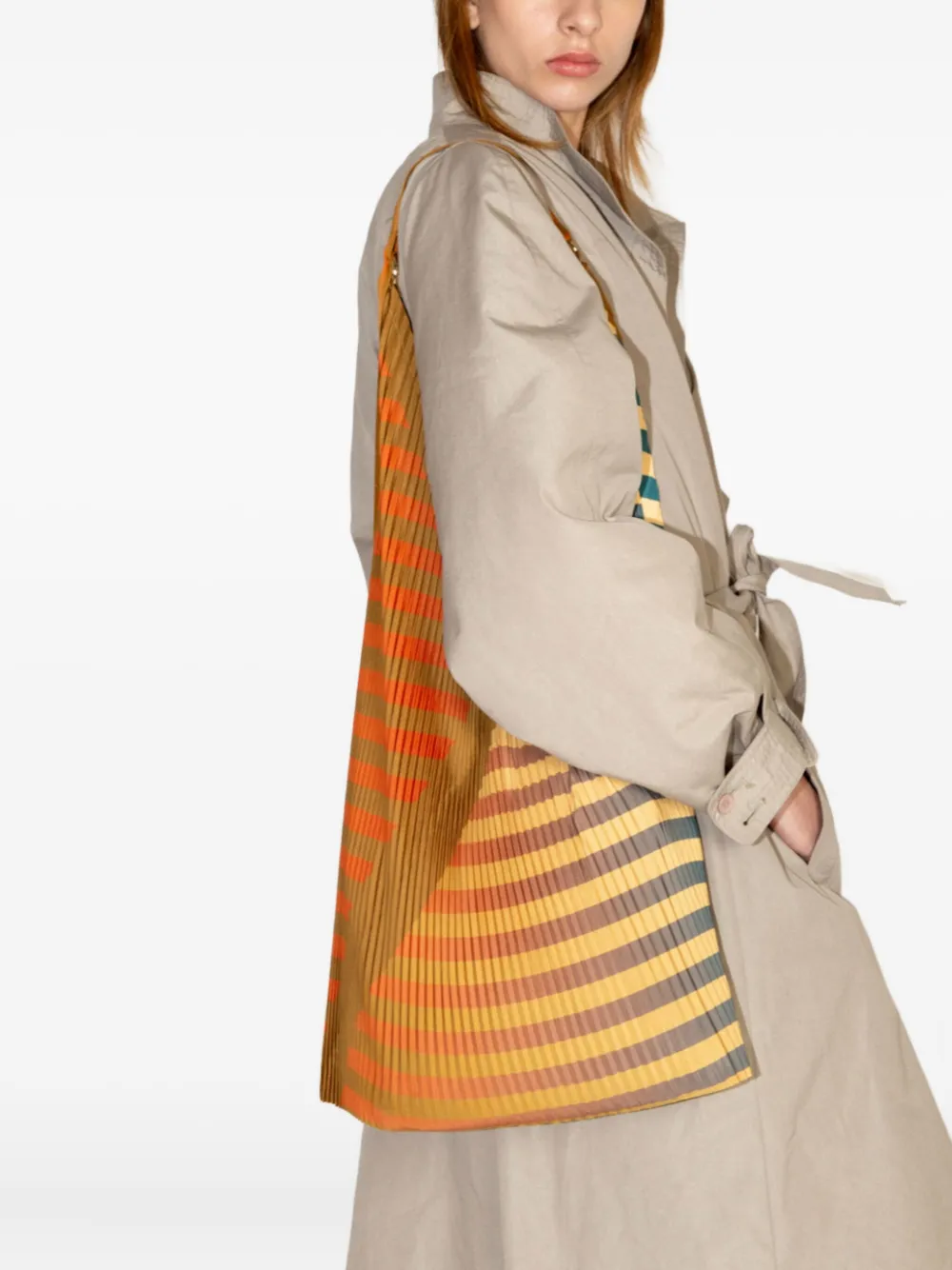 Multitudes Bags Pleated Striped Tote Bag In Neutral