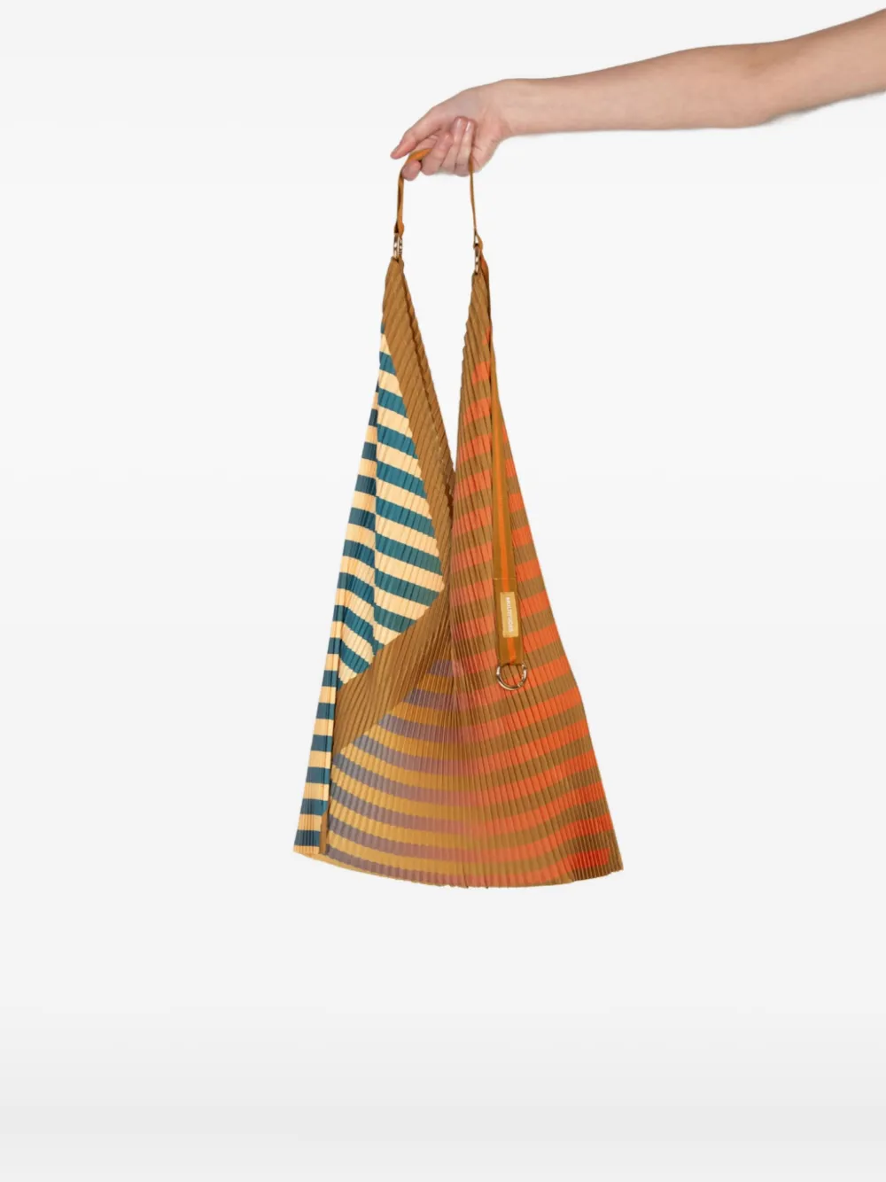 Multitudes Bags Pleated Striped Tote Bag In Neutral