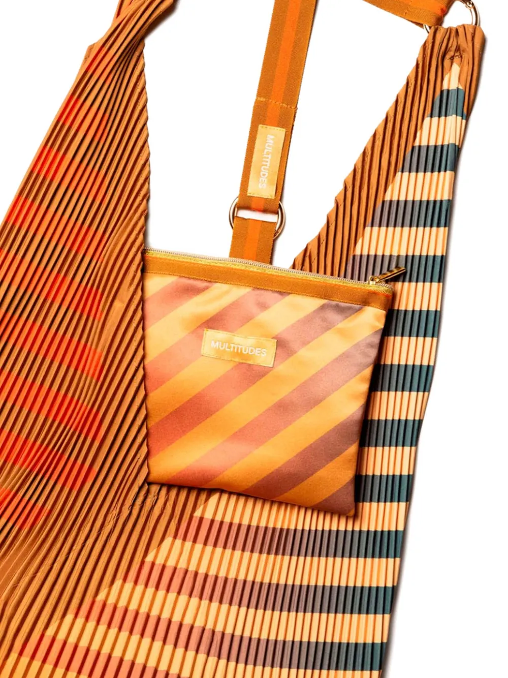 Multitudes Bags Pleated Striped Tote Bag In Neutral