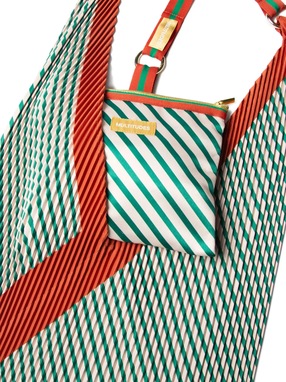 Multitudes Bags Pleated Striped Tote Bag In Green