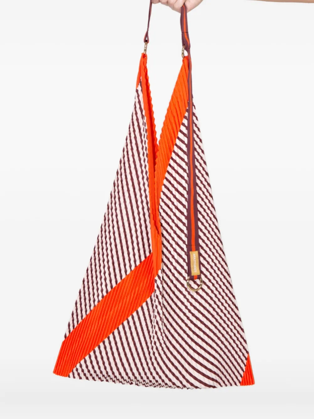 pleated striped tote bag