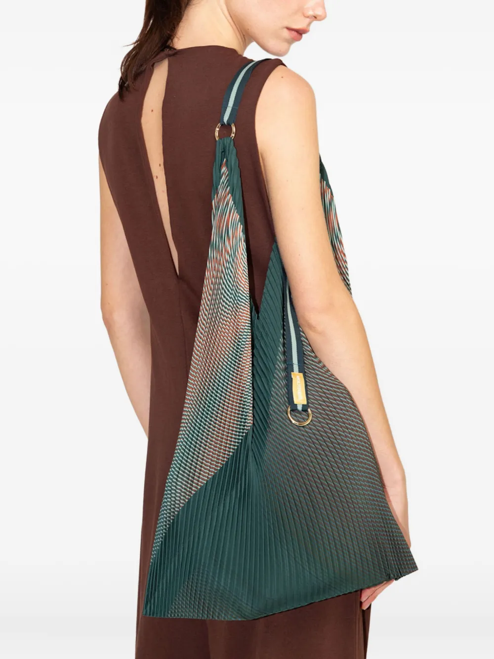 Multitudes Bags Pleated Panel Tote Bag In Green