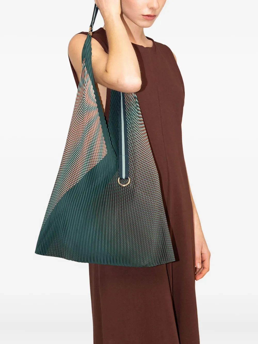 Multitudes Bags Pleated Panel Tote Bag In Green