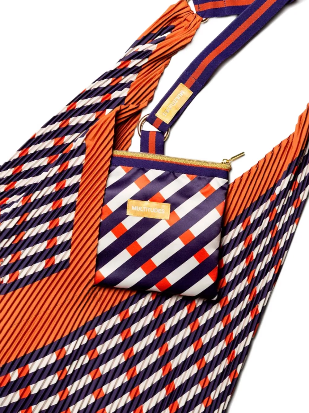 Multitudes Bags Pleated Striped-pattern Tote Bag In Orange
