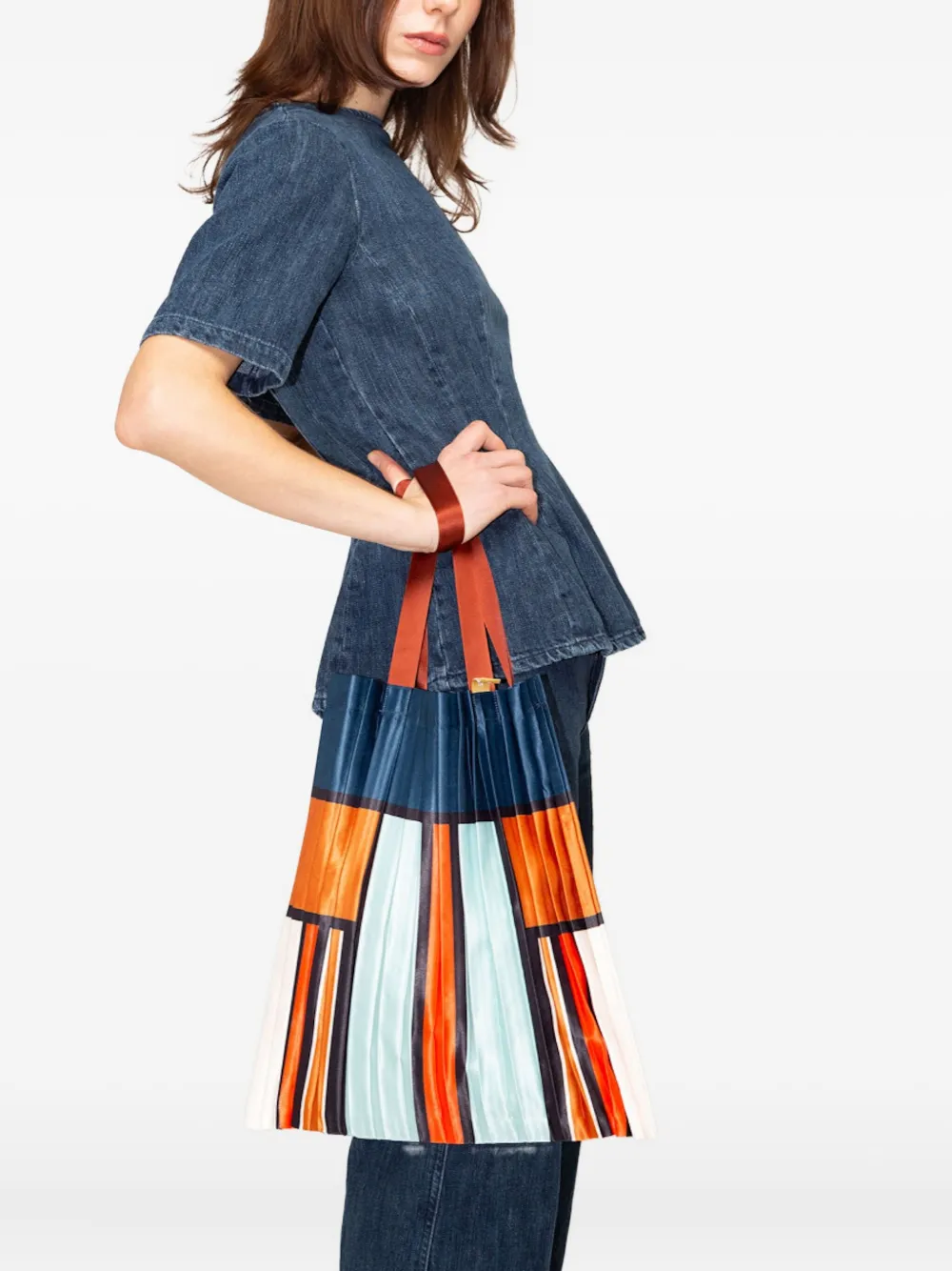 Chia pleated striped tote bag
