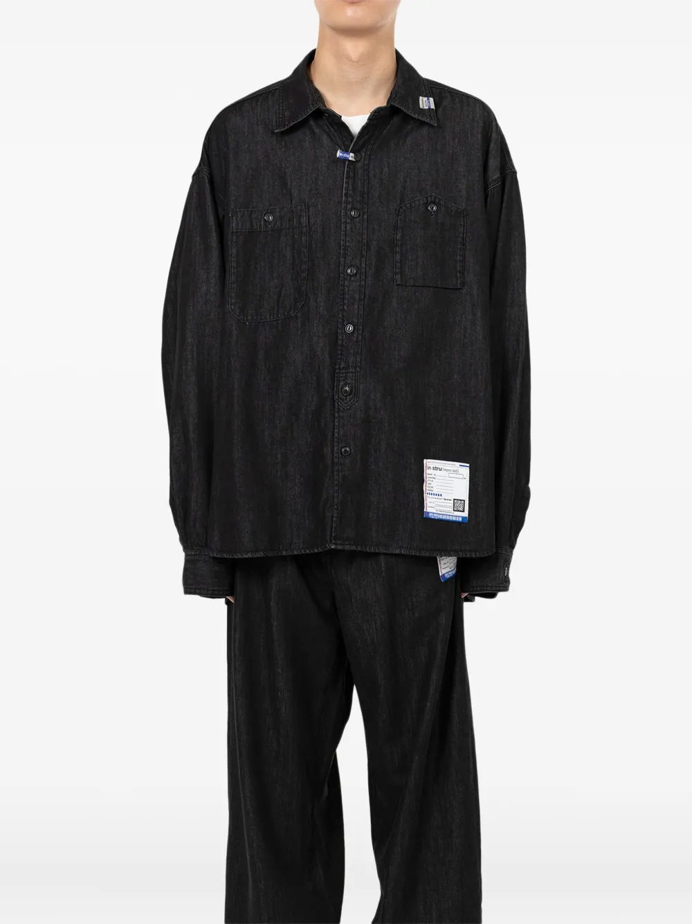 In･stru(men-tal). Denim overhemd met logopatch - Zwart