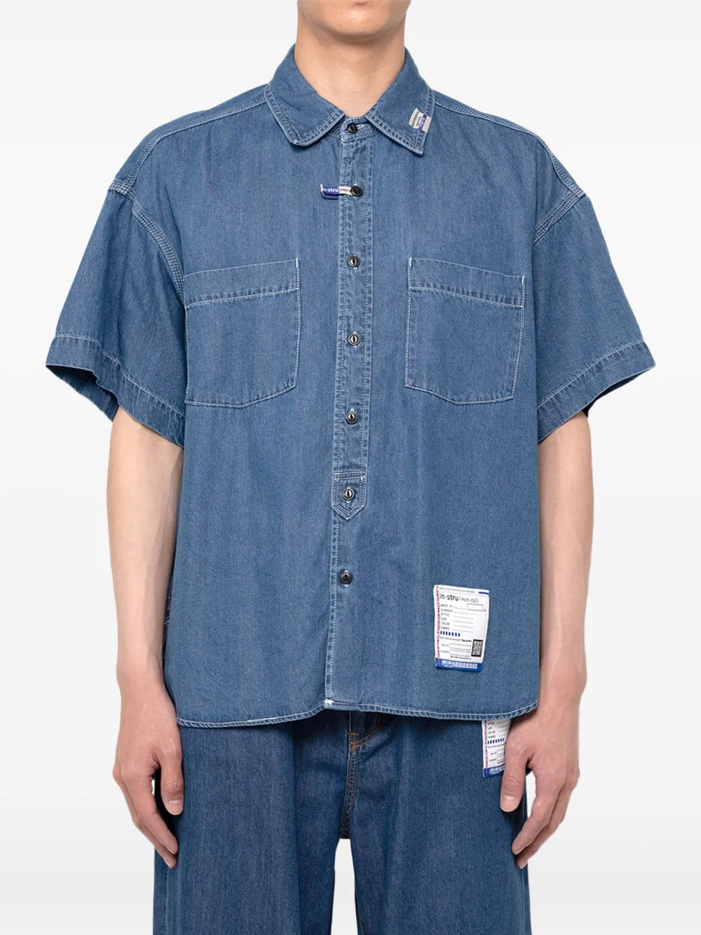 In･stru(men-tal). Denim overhemd met logopatch - Blauw