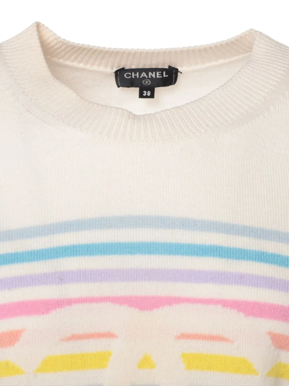 Pre-owned Chanel 2019 Cc Mark Rainbow Knitted Sweater In White