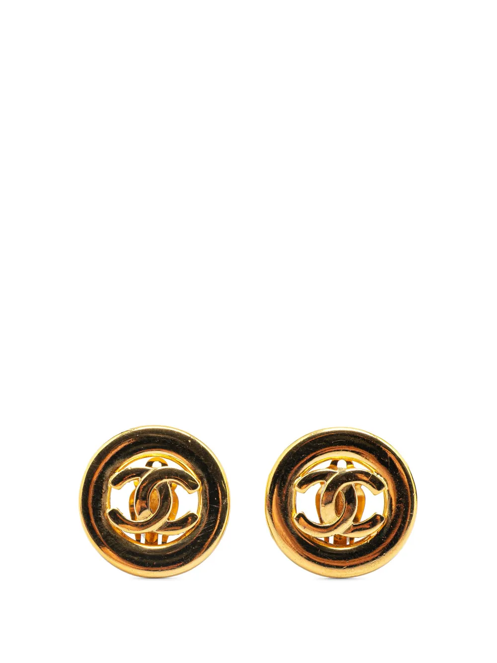 CHANEL Pre-Owned 1950-1970 Gold Plated CC Round Clip On Earrings CHANEL Pre-Owned 1950-1970 Gold Plated CC Round Clip On Earrings