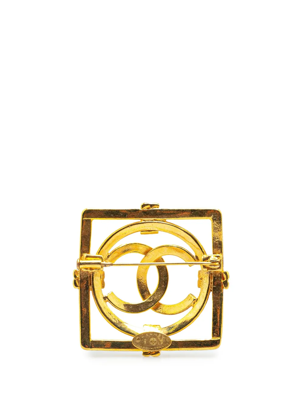 CHANEL Pre-Owned 1980-1990 Gold Plated CC Square Lock Brooch costume brooch | Image 2