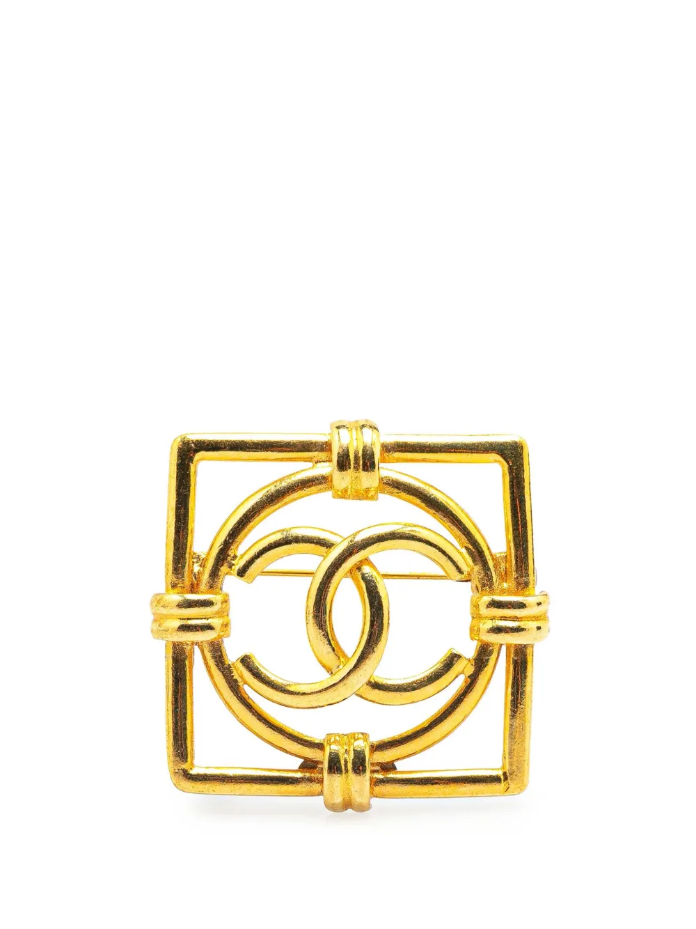 CHANEL Pre-Owned 1980-1990 Gold Plated CC Square Lock Brooch costume CHANEL Pre-Owned 1980-1990 Gold Plated CC Square Lock Brooch costume
