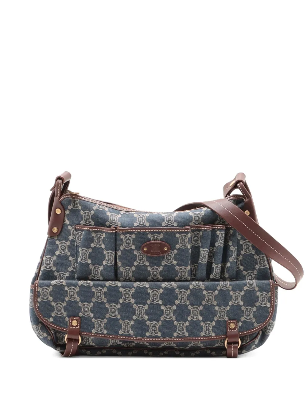 Pre-owned Celine 1990s Macadam Denim Shoulder Bag In Blue