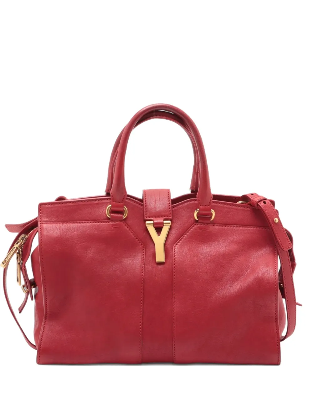 Pre-owned Saint Laurent 2000-2015 Small Cabas Chyc Y-shaped Clasp Tote Bag In Red