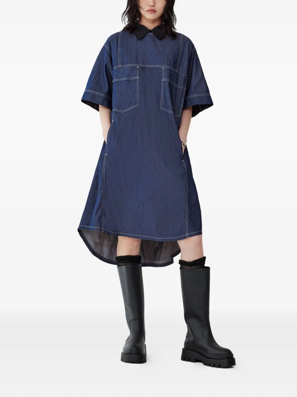 STUDIO TOMBOY Denim midi-jurk met afneembare kraag - Blauw