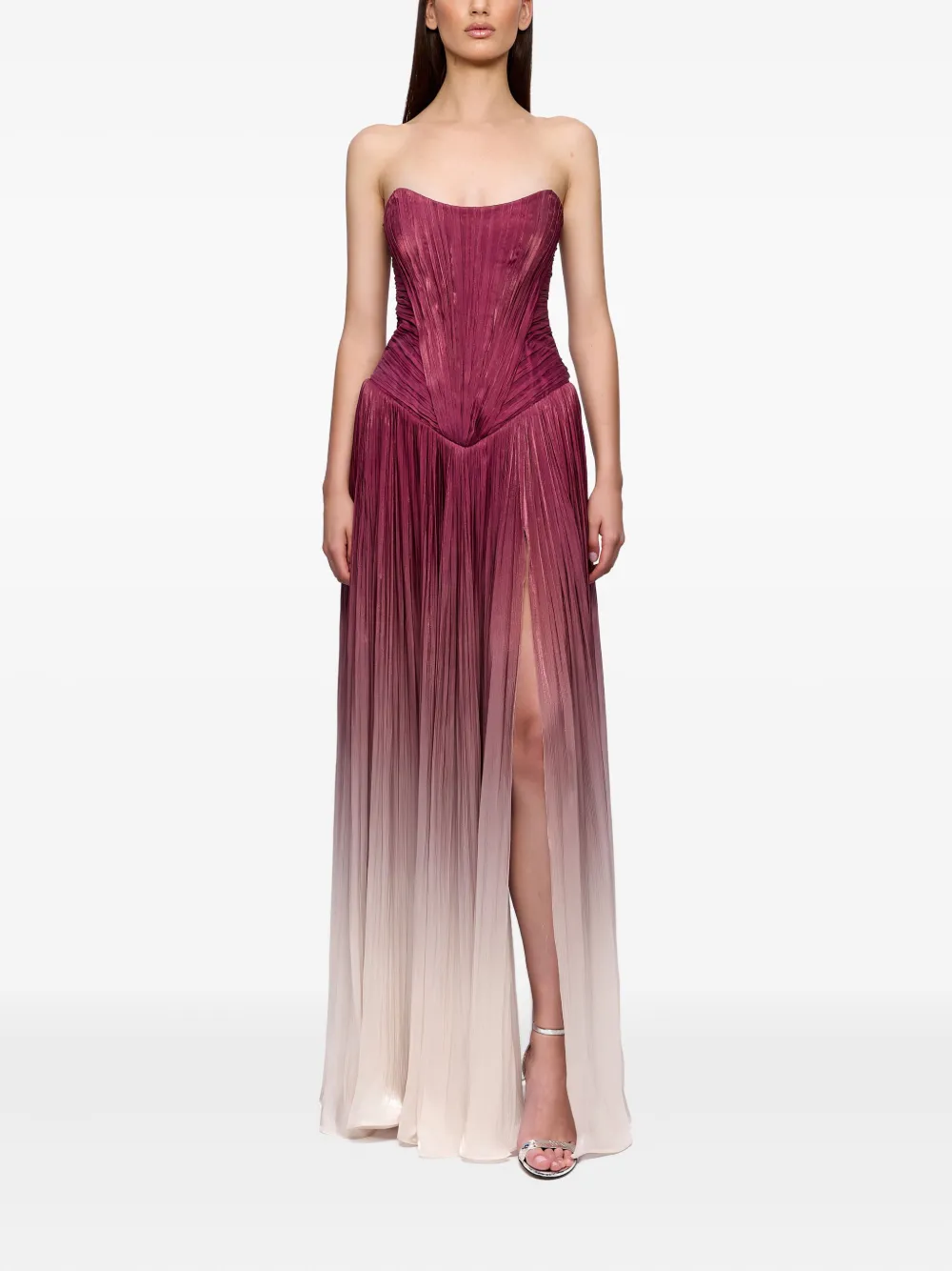 Ana Radu corset-bodice pleated maxi dress Rood