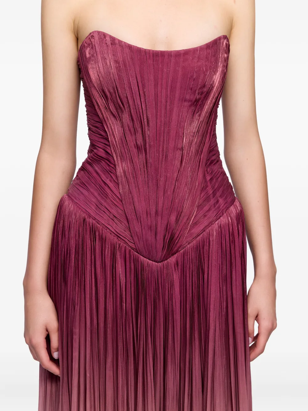 Ana Radu corset-bodice pleated maxi dress Rood