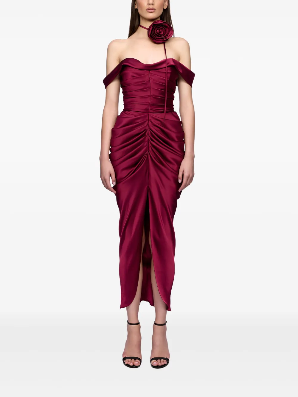 Ana Radu rose-embellished draped dress Rood
