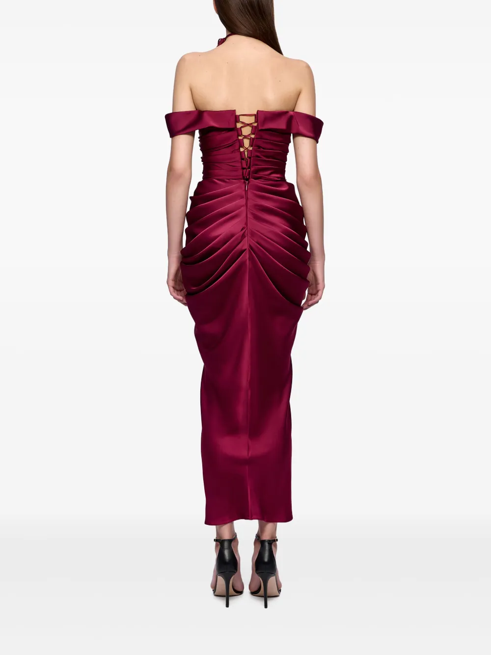 Ana Radu rose-embellished draped dress Rood