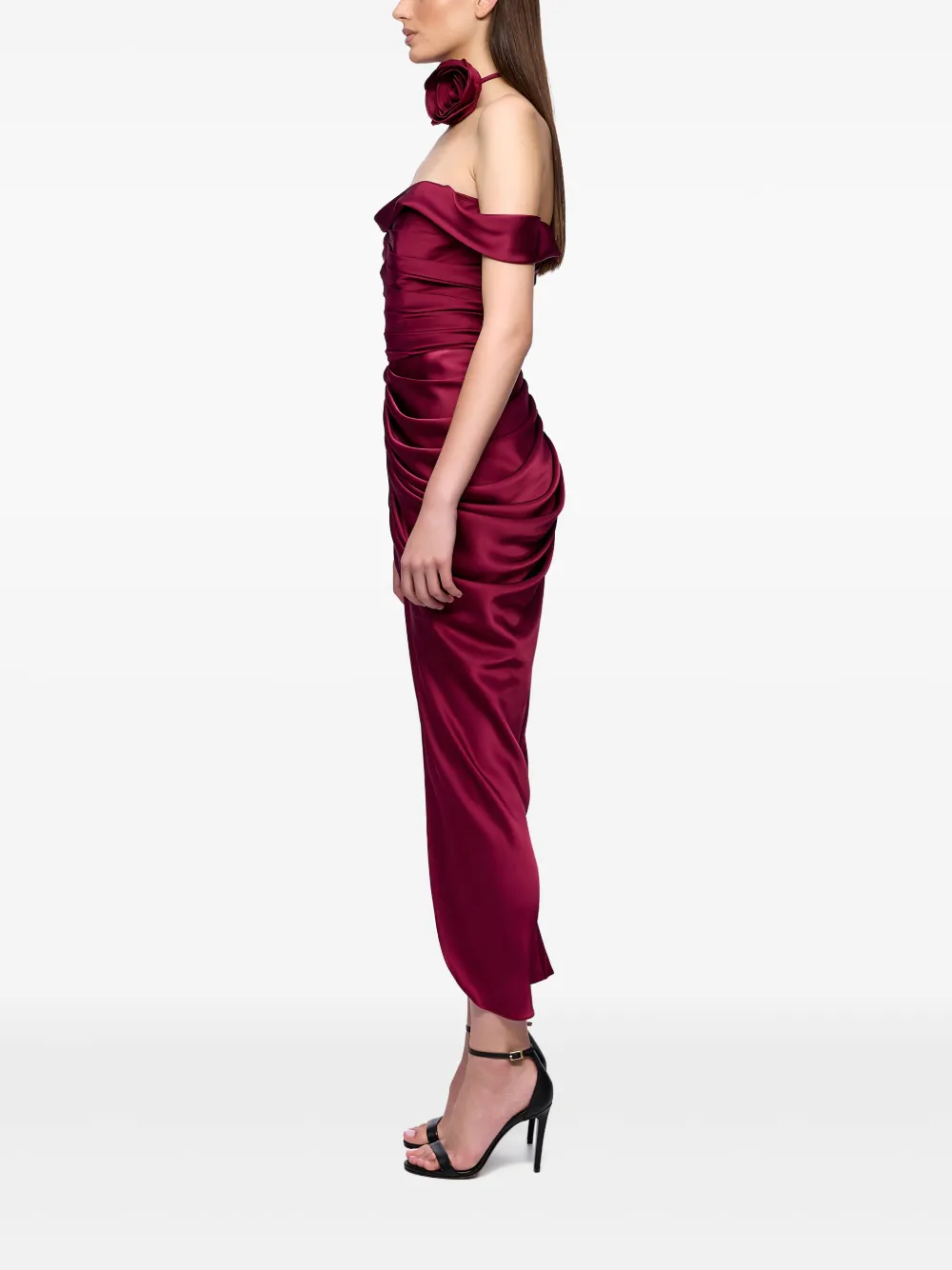 Ana Radu rose-embellished draped dress Rood